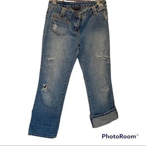 INC denim size 4. Ripped legs. Small front pocket